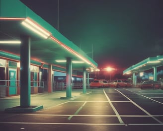 A darkly lit scene featuring a ceiling-mounted light fixture and a sensor device. The light fixture emits a soft white glow, while the sensor has a small green light. The background is mostly in shadow, adding a sense of depth and mystery.