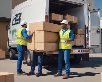 create a image of a team of independent carrier contractor working as a team and loading up vehichle