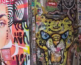 a door with a colorful graphities
