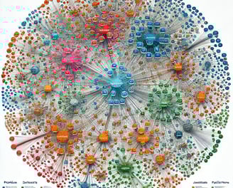 a circular diagram of a network of connected concepts derived by AI