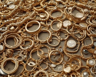 A collection of gold bars and coins, prominently displaying engravings such as '1 KILO Fine Gold 999.9' from Switzerland. The shiny surfaces reflect light, emphasizing the luxury and value associated with precious metals.