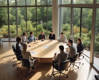 people around a conference table consulting eachother