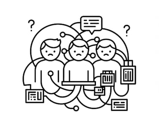 abstract image of 3 confused and unhappy technology workers