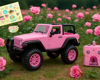 Jeep Girlmazing en campo de rosas