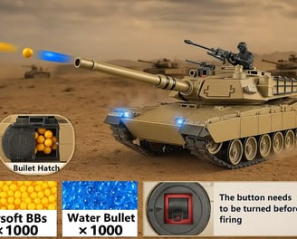 Tanque a control remoto Abrams disparando bolas de gel