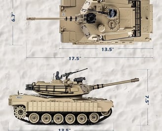 Tanque a control remoto Abrams dimensiones 