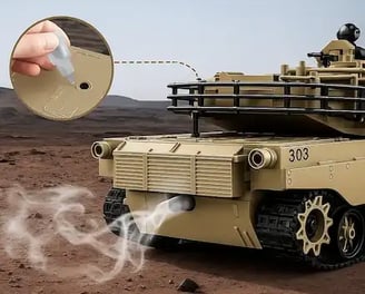 Tanque a control remoto Abrams echando humo