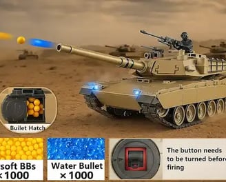 Tanque a control remoto Abrams disparando bolas de gel