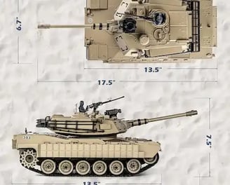 Tanque a control remoto Abrams dimensiones 