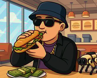   Franchisepartner bereitet in einer Hustensaft Jüngling Sandwich Corp Filiale ein frisches Baguette zu.