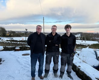 Simon Hamp, Simon Easter and Nathan Easter in the snow