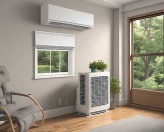 A showroom displaying a variety of air conditioners neatly arranged on two walls. Each unit is placed on shelves with price tags and brand logos visible. The floor is polished and the ceiling has fluorescent lighting.