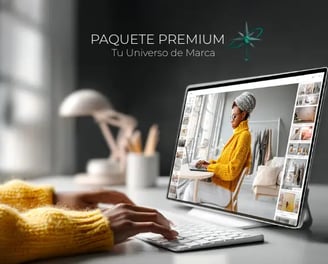Profesional trabaja en tablet editando imagen con Paquete Premium de Egremy Digital, universo de marca y branding premium.