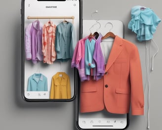 A hand is holding a smartphone with a dark-themed screen displaying a shopping cart interface. The screen shows text reading 'Can't see anything here...' and a button labeled 'Explore our products'. The background appears blurry with warm, soft lighting.