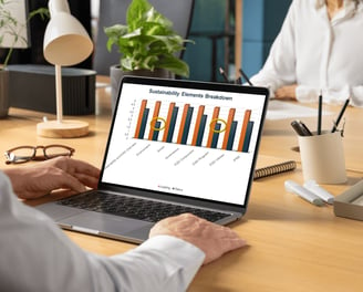 Laptop showing a screenshot of a Celagenix Sustainability Assessment Report