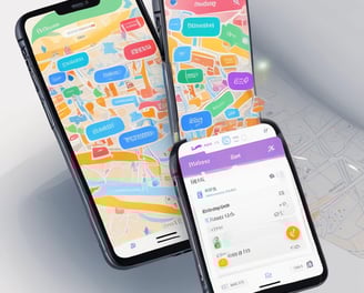 A smartphone displaying application screen, featuring a colorful logo and tagline 'Everyday AI companion'. The background consists of blurred images of digital applications such as Google Flights, Hotels, and Maps, suggesting various functionalities.