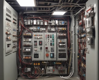 a bunch of wires are plugged into a switch box
