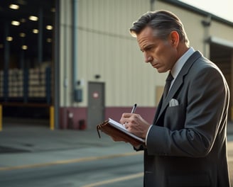 a man holding a pen and notebook