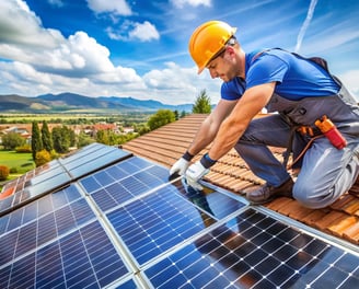 Solpalux Mitarbeiter installiert Solar Panele