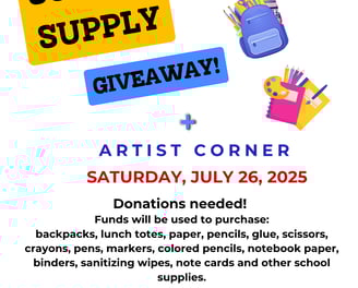 Flyer requesting donations for school supply giveaway
