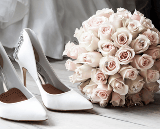 Shoes and bouquet for the bride