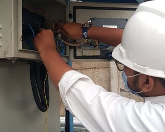 a man in a white helmet and a white helmet