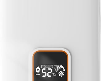 a white and orange clock on a white background