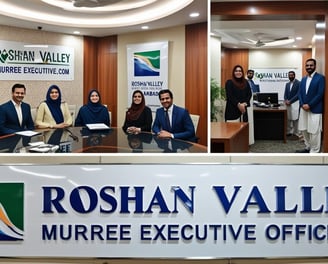 a group of people sitting around a table with a sign that says roshan valley