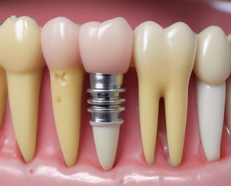 A gloved hand is holding a transparent dental aligner with a dental case in the background. The glove and case are both blue, and the aligner appears to be made of clear plastic.