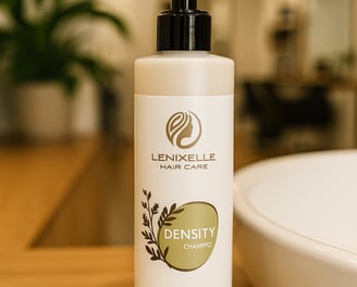 Imagen editorial con producto Lenixelle Hair Care sobre fondo natural que transmite profesionalidad