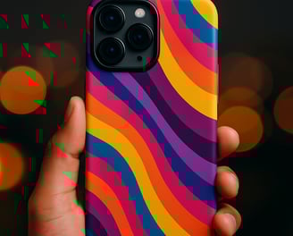 a person holding a colorful case with a colorful pattern