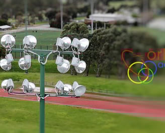 Infrastructure inspection of high rise stadium lights.