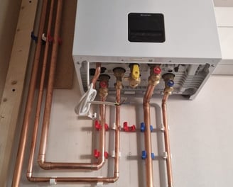 Neatly piped combi boiler install in Winthorpe kitchen