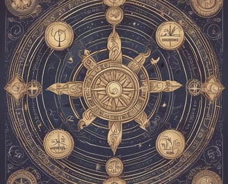 A vintage-style sign with ornate framing advertises a fortune teller service. The pricing ranges from $5.00 to $40.00 with the tagline 'Pay what you are able, the reading is the same.' The sign features mystical imagery, including an eye symbol and tarot cards. It's set against a colorful background with decorative elements.