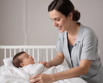 A healthcare professional wearing a mask and gloves is attending to a newborn in a hospital setting. The room contains medical equipment such as monitors and gauges. The newborn is lying in a bassinet, wrapped in a blanket.