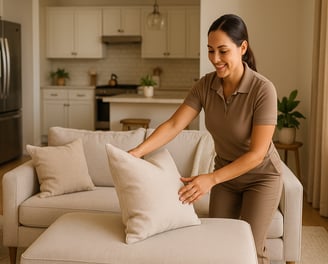 Professional house cleaning service by Dust Be Gone cleaning living room furniture in Scottsdale