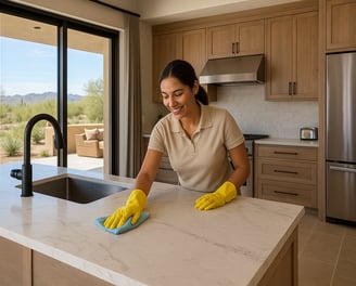 Kitchen cleaning service by Dust Be Gone professional cleaning countertops in Paradise Valley home