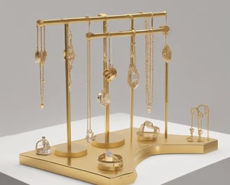 A jewelry display in a store showcases a set of jewelry with blue gemstone accents. The centerpiece is an elegant necklace with a heart-shaped design and matching earrings. The pieces are presented on a green velvet display stand, giving a luxurious and sophisticated appearance.