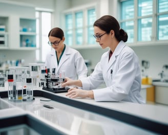 A person in a white lab coat is examining X-ray images using a pen, with illuminated X-ray scans visible in the background. The setting suggests a medical or diagnostic environment, possibly a hospital or clinic.