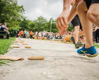 a person is running on a path with a lot of people