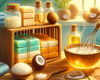 a kitchen counter with a bowl of coconut oil and a whisk of coconut