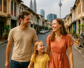 Expat family walking in the streets of KL