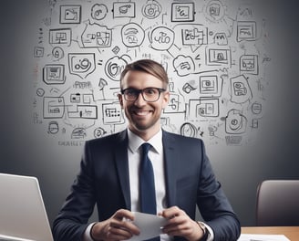 A man is standing on a stage in front of a backdrop with the text 'Social Media Marketing World'. He is wearing a patterned shirt and white pants, gesturing as he speaks. There is a podium with a microphone and two books on it. An audience is seated and listening attentively.
