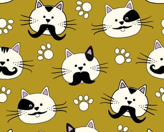 fabric for cat toys with cats, mustaches and paws