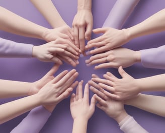 five human hands on brown surface
