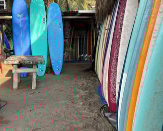 Surfboard class in La Saladita, guerrero