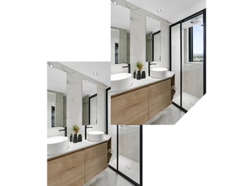 Un baño con materiales de serie sincronizada super moderno