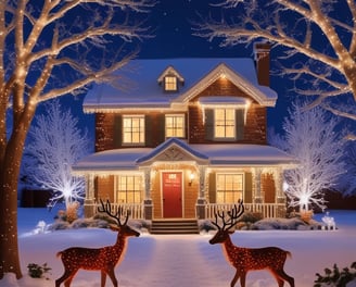 A collection of Christmas decorations is displayed, including plush reindeer, snowmen, and various ornaments. The decorations feature a festive theme with designs such as Christmas trees, stars, and snowflakes made from different materials including wood and fabric. Some of the ornaments are adorned with sequins and glitter, contributing to a festive and sparkling ambiance.