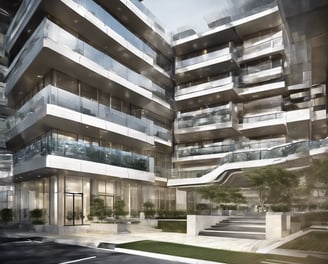 Concrete bridge beams and support columns against a clear blue sky, showcasing structural design and engineering.