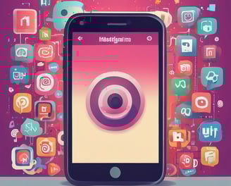 A workspace featuring a whiteboard with a social media content schedule, organized by day and platform, using sticky notes in varying colors. A wooden table holds an open laptop displaying a social media management application, alongside pens and small circular items.